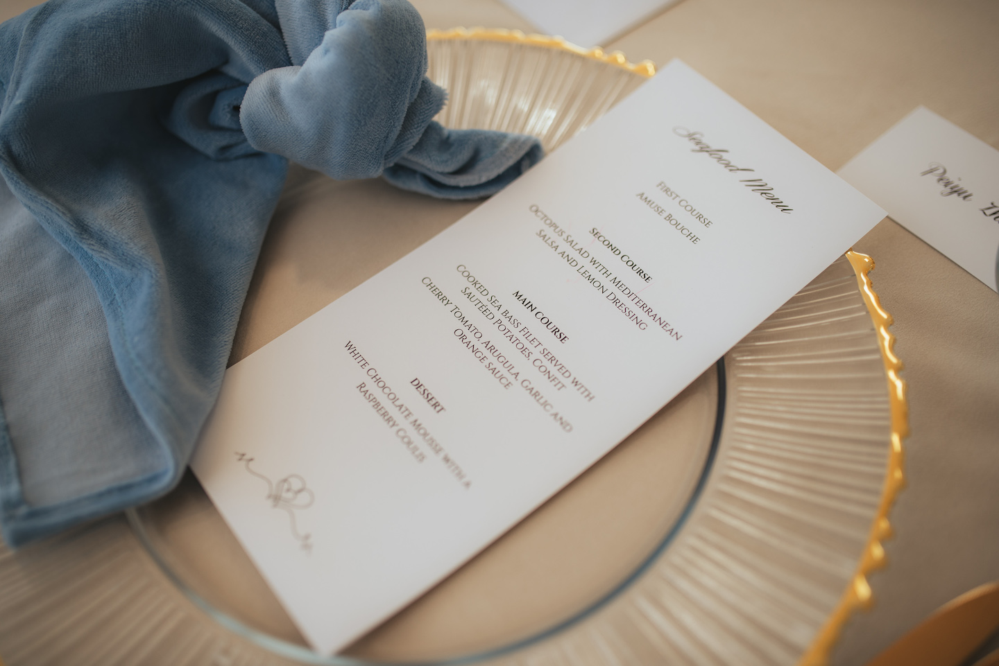 It's a wedding menu displayed on the plate.